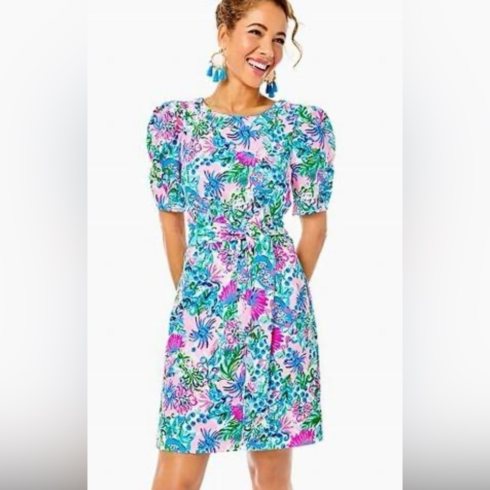Lilly Pulitzer Harriet Elbow Sleeve Dress Paradise Petals